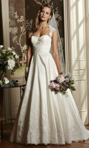 Wtoo Anastasia - Watters - Wedding Dress - Ballgown Dress - Taffeta Bridal Gown - Lace Bridal Gown - Wedding Dress with Queen Anne Neckline