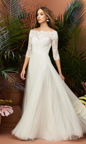 Wtoo Filippa - Watters - Wedding Dress - Aline Dress - Tulle Bridal Gown - Lace Bridal Gown - Wedding Dress with Sleeves
