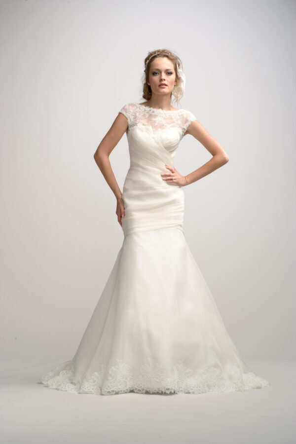Watters Frederique - Watters Wedding Dress - Mermaid Dress - Lace Bridal Gown - Organza Bridal Gown - Wedding Dress with Cap Sleeves